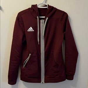 adidas Maroon Hooded Zip-Up Jacket with Light Gray Accents
